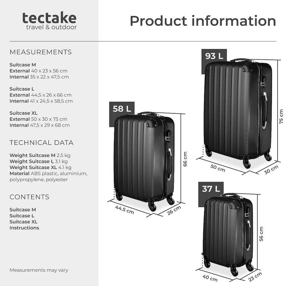 image 1 of Suitcase Set - 3 hard-shell suitcases with telescopic handle, swivel wheels | Black | black | 1
