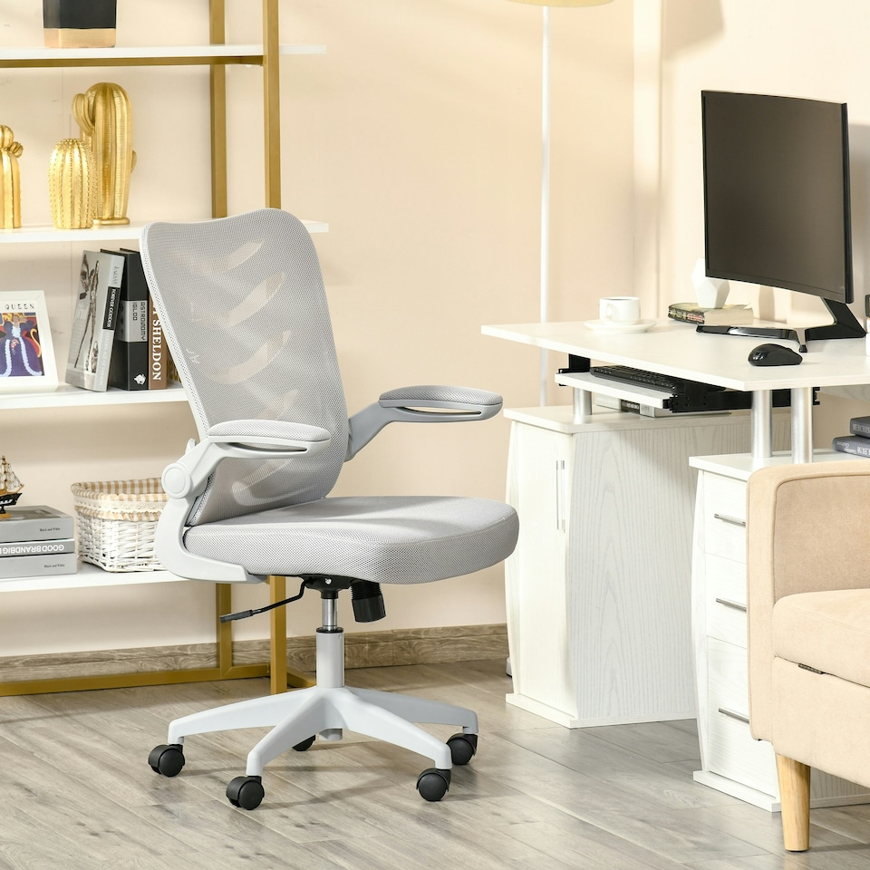 image 1 of Vinsetto Mesh Office Chair Home Swivel Task Chair w/ Lumbar Support, Arm, Grey