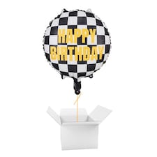 Happy Birthday Checkered Flag Helium Foil Balloon - Inflated Balloon in a Box