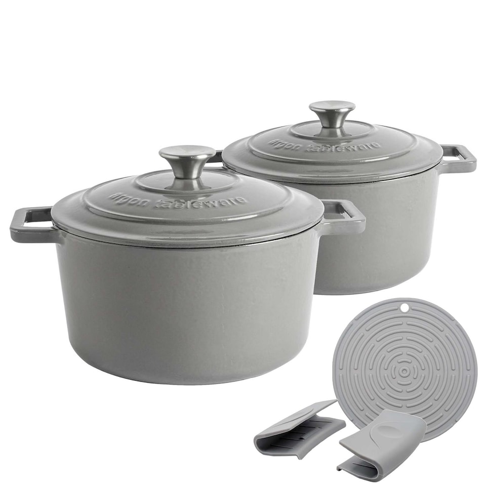 image 1 of Argon Tableware 4.5L Round Cast Iron Casserole Dish with Self-Basting Lid - 4.75QT Dutch Oven Roasting Dish Pot | Grey | Slate Grey | 2