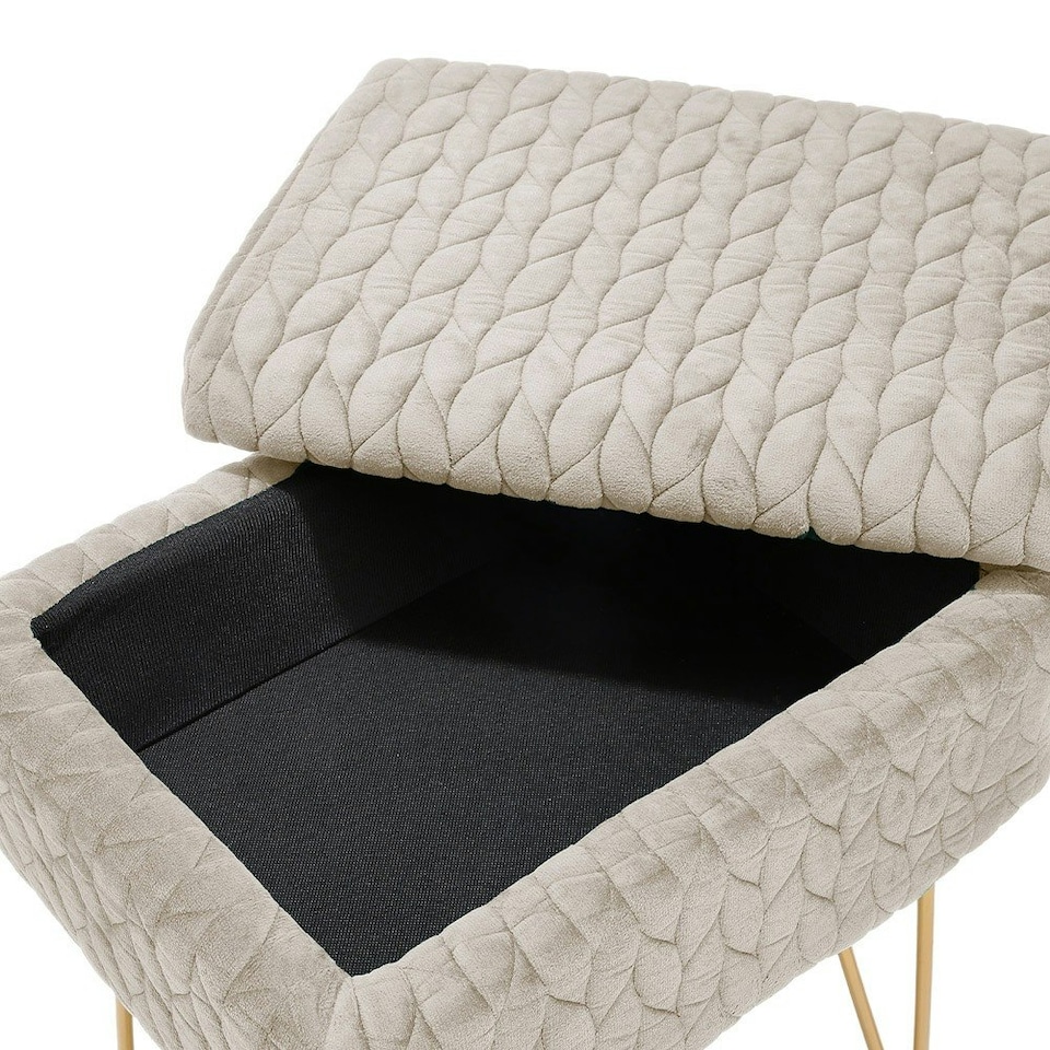 image 1 of Living and Home Rectangle Upholstered Storage Ottoman Vanity Stool Cream