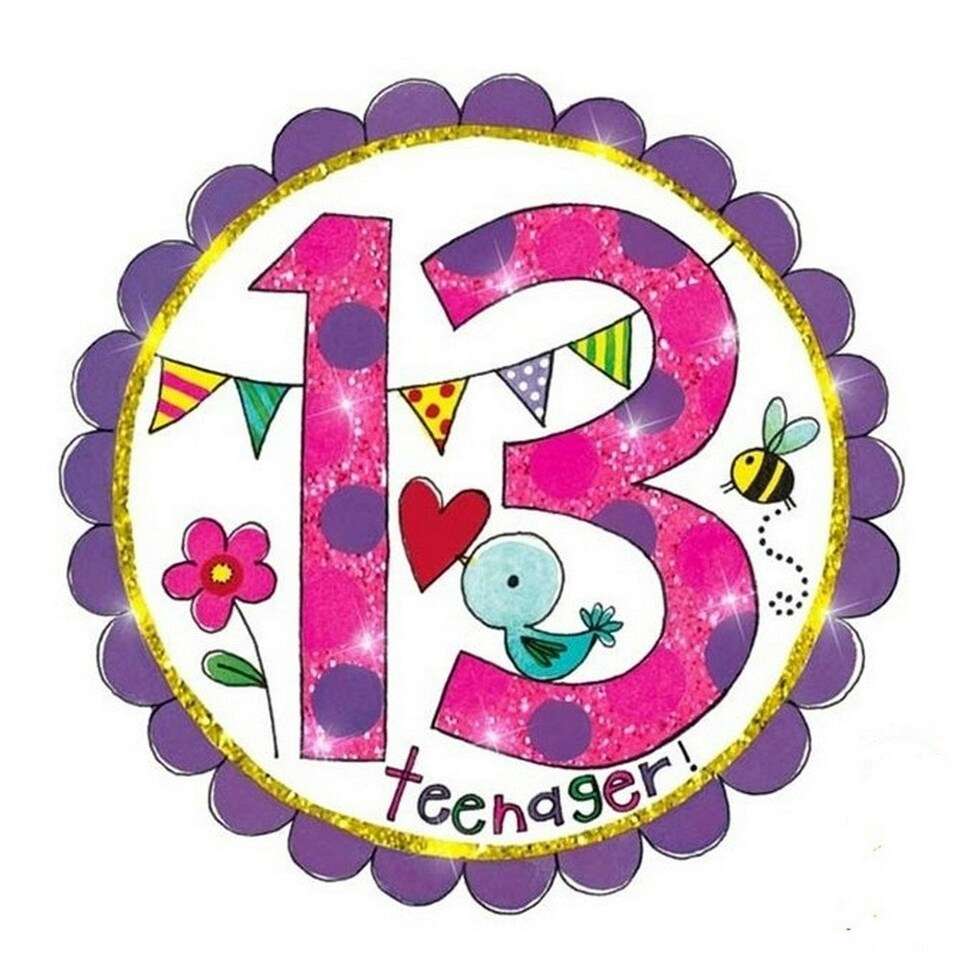 Rachel Ellen 13 Teenager Birthday Party Badge - Pink/Purple/White - One Size