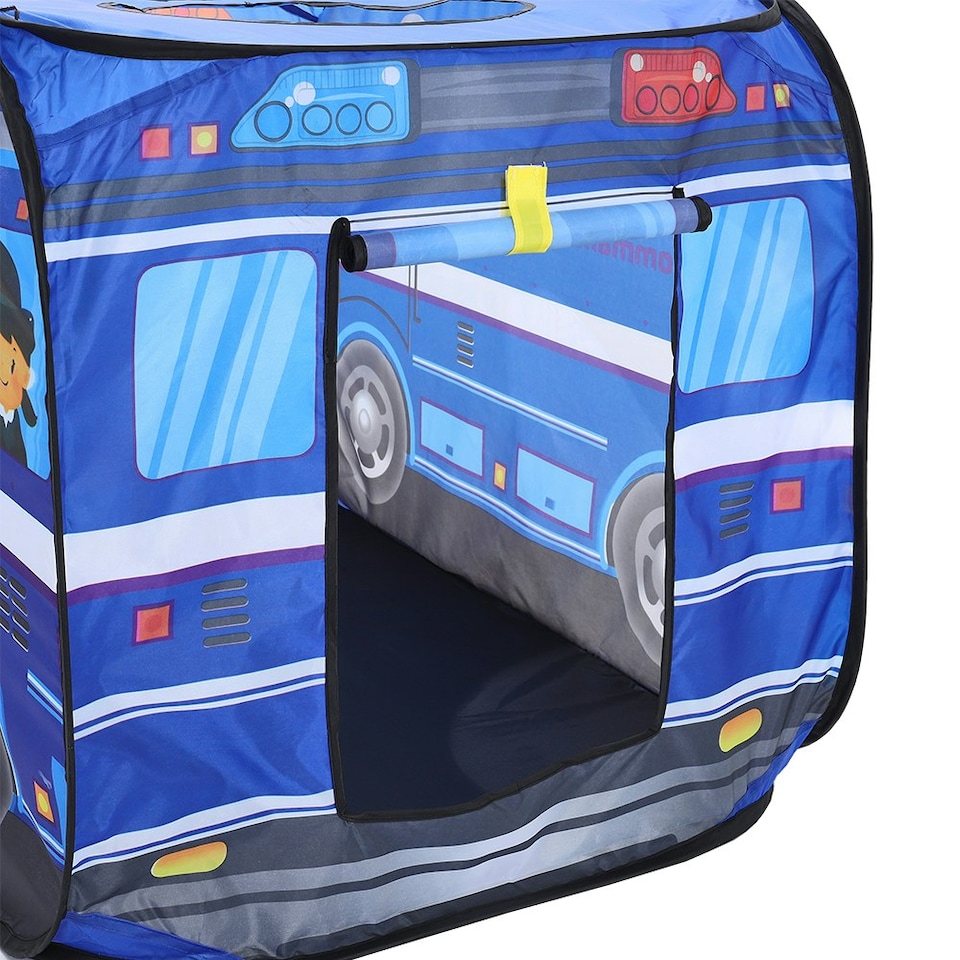 image 1 of Living and Home Foldable Police Truck Pop-Up Tent Playhouse for Kids - Blue Blue