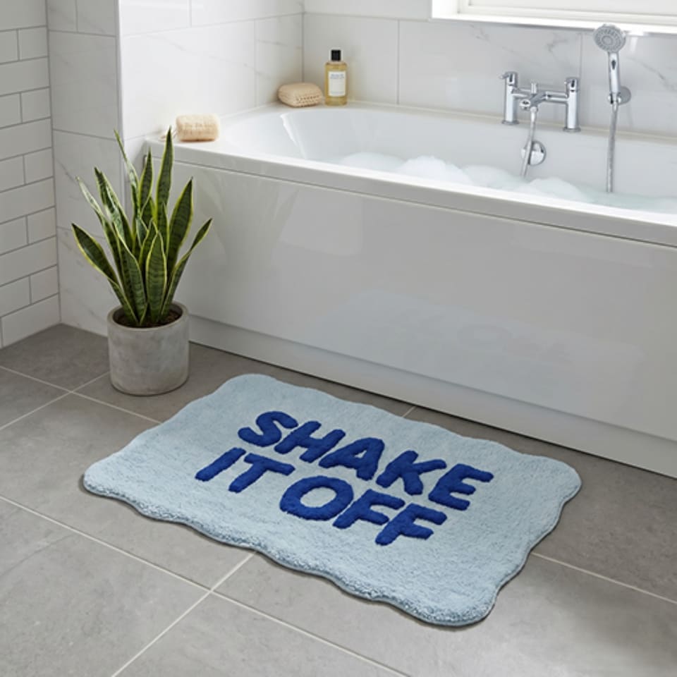 image 1 of Shake It Off Slogan Scalloped Bath Mat