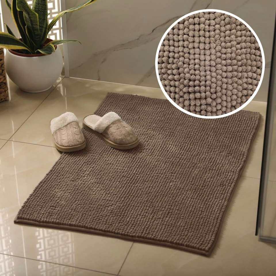 image 1 of Chenille Bobble Bath Mat Non-Slip 50 x 80cm - Sage Green