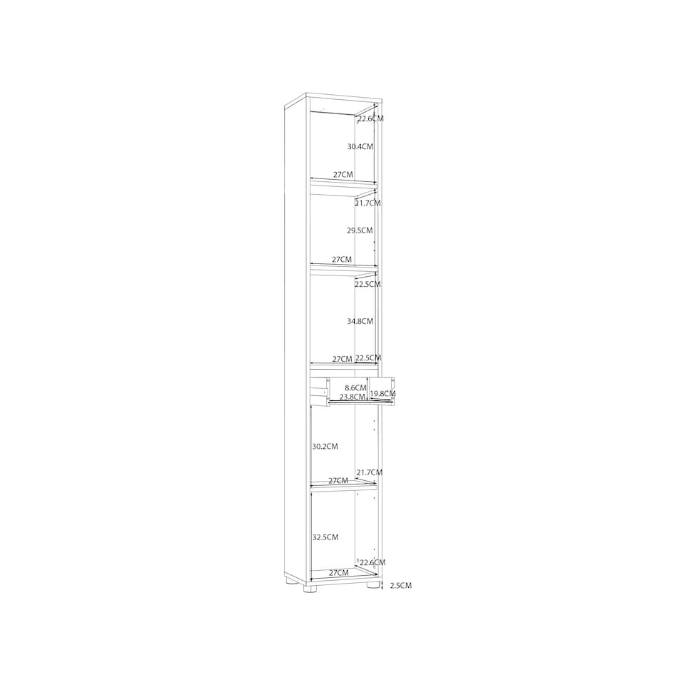 image 1 of Ice Cave Narrow Bathroom Storage Cabinet with 2 Doors & 1 Drawer with Silver Handles in White with White High Gloss Fronts