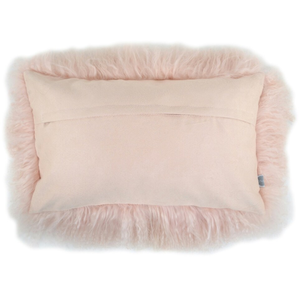 image 1 of SNUGRUGS Mongolian Sheepskin Cushion - Rectangular - 30cm x 50cm | Pink | 30 x 50cm