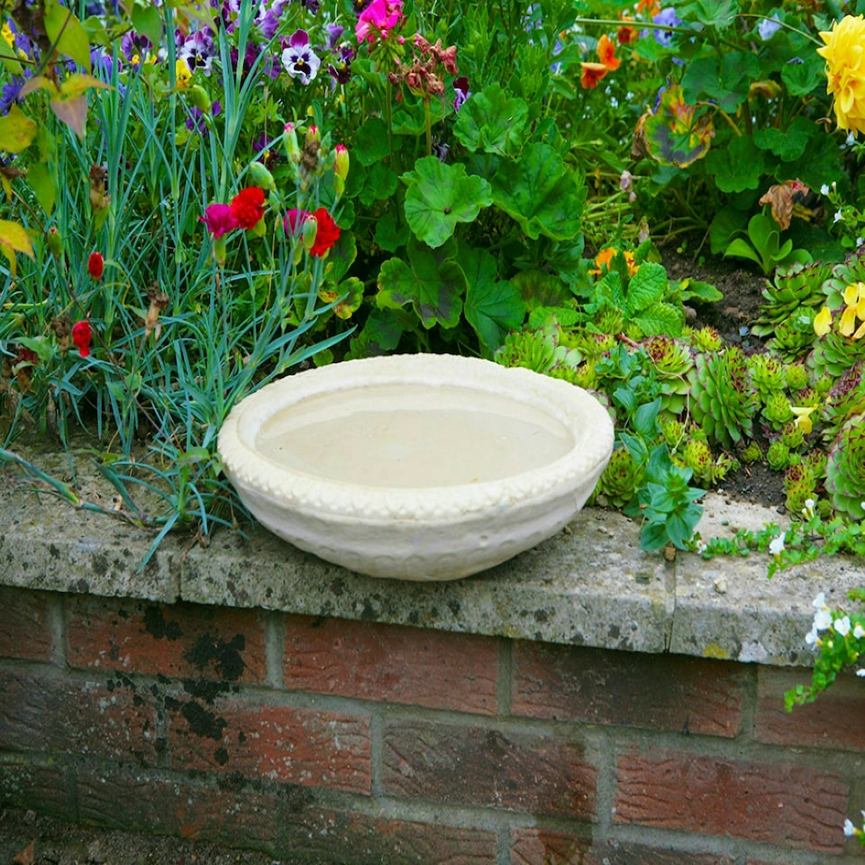 image 1 of Primrose Wilson Stone Garden Bird Bath Table Water Bowl Cream 38cm