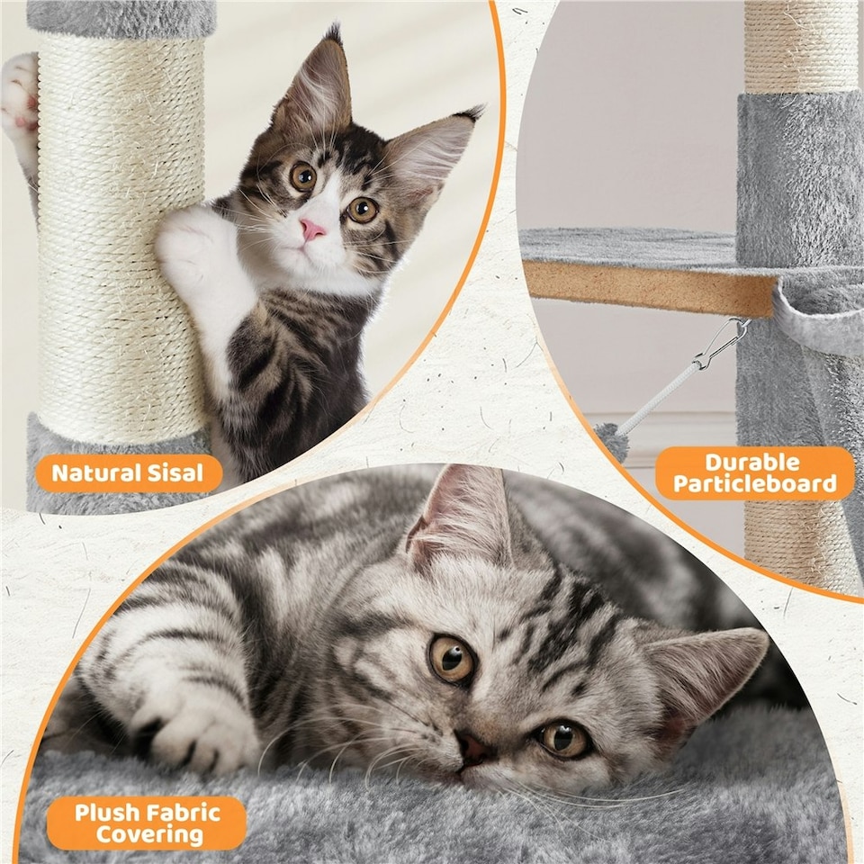 image 1 of Yaheetech  177 cm Multilevel Cat Tree with Condo Light Grey