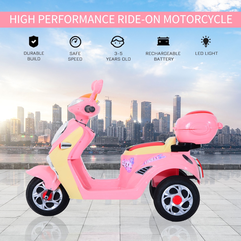 image 1 of HOMCOM Electric Ride on Toy Car Kids Motorbike Children Battery Tricycle Pink