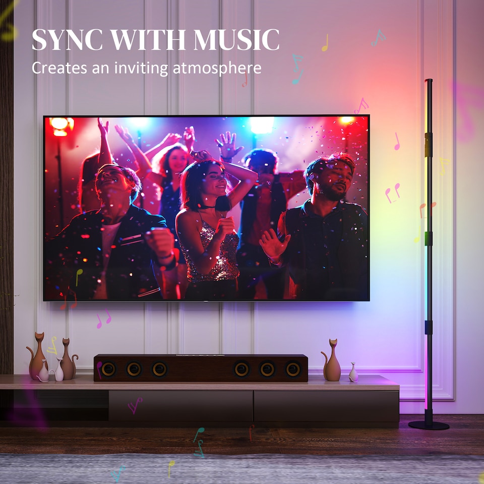 image 1 of HOMCOM LED Floor Lamp, 360degree RGB Detachable Corner Floor Lamp with App & Remote Control, Colour Changing Standing Lamp with Music Sync & Timing, for Living Room, Game Room, Dark Grey | Grey | Dark Grey