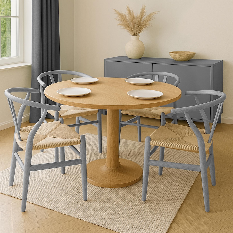 image 1 of Nicholas Winter 2x Beech Wooden Danish Style Dining Chairs - Grey - Solid Wood Wish Beech Bone Wood Chairs | Grey | Grey/Natural