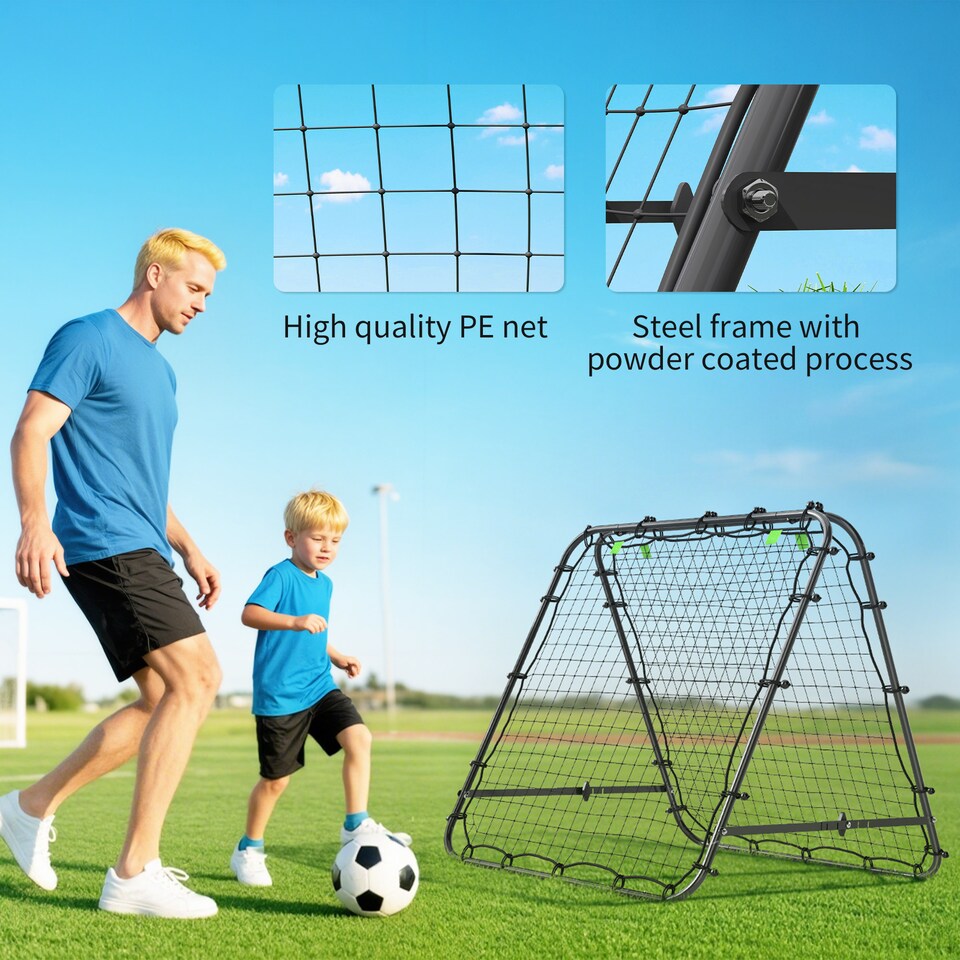 image 1 of HOMCOM Double-Sided Football Rebounder Net, Football Rebound Net Target Goal with Five Adjustable Angles, Black | Black
