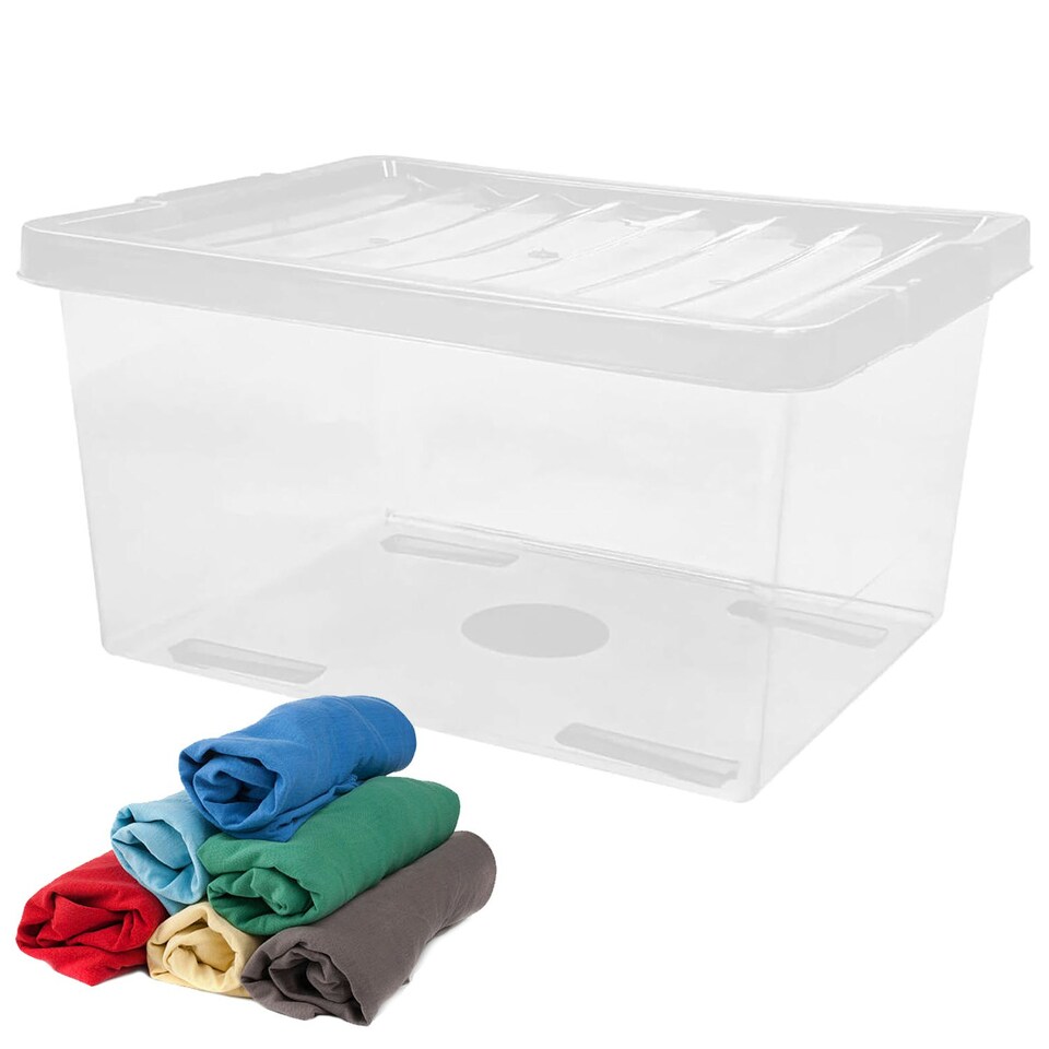 image 1 of 2 x 27 Litre Clear Plastic Storage Containers With Lids Ideal For Home & Office Use Clear