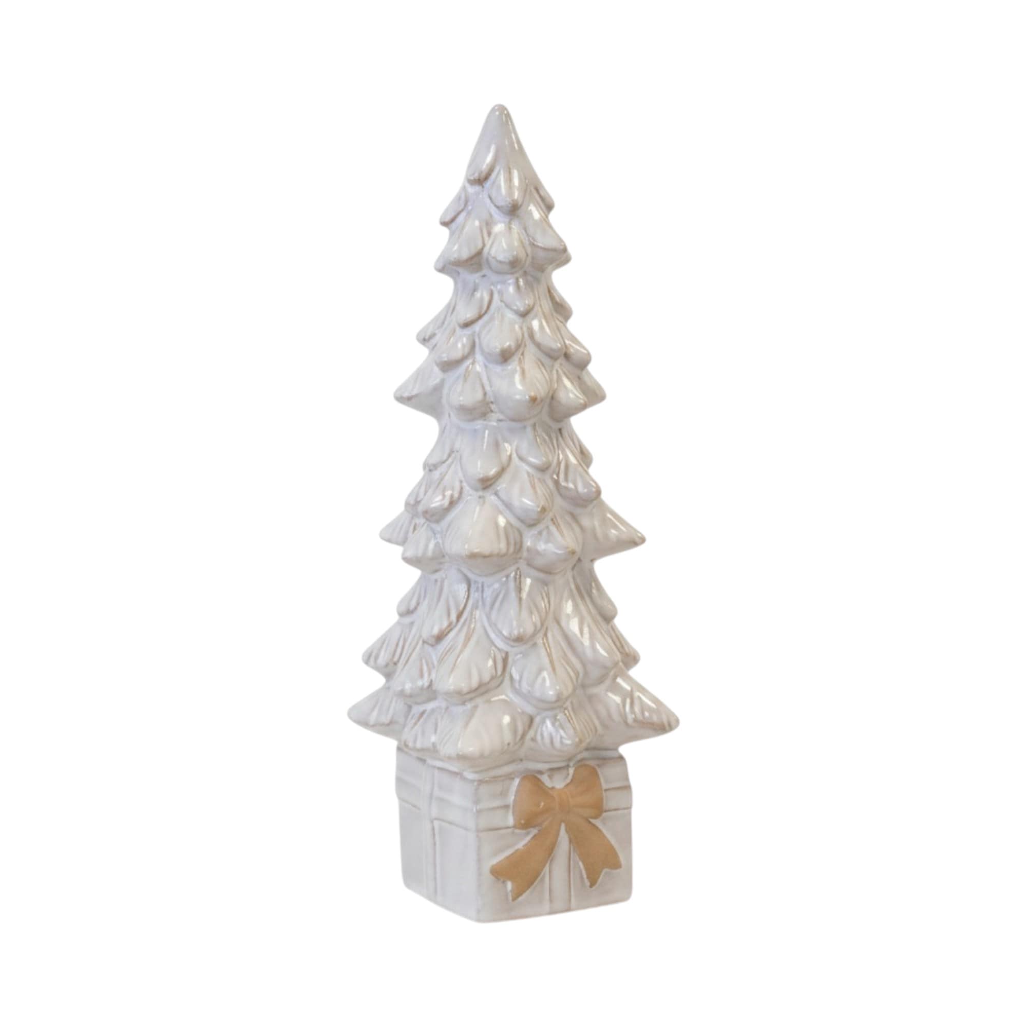 Four Candle Natural Ceramic Christmas Tree Ornament on Box 30cm