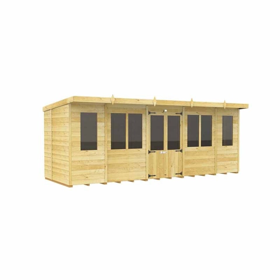 image 1 of 18ft x 7ft Pent Summer House - Wood - L214 x W533 x H201 cm Brown