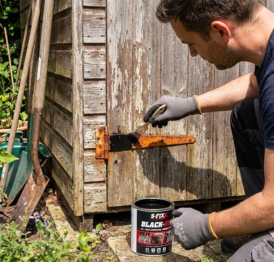 image 1 of S-FIXX BLACKOUT 3 in 1 RUST CONVERTER, PRIMER & PAINT 1LTR
