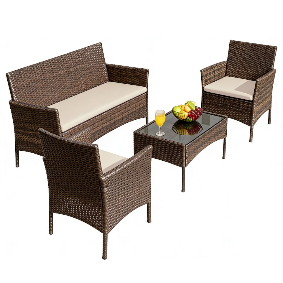 image 1 of MCC DIrect Rattan Sofa Chairs and Table Outdoor Patio Garden Furniture Bistro Set Roger