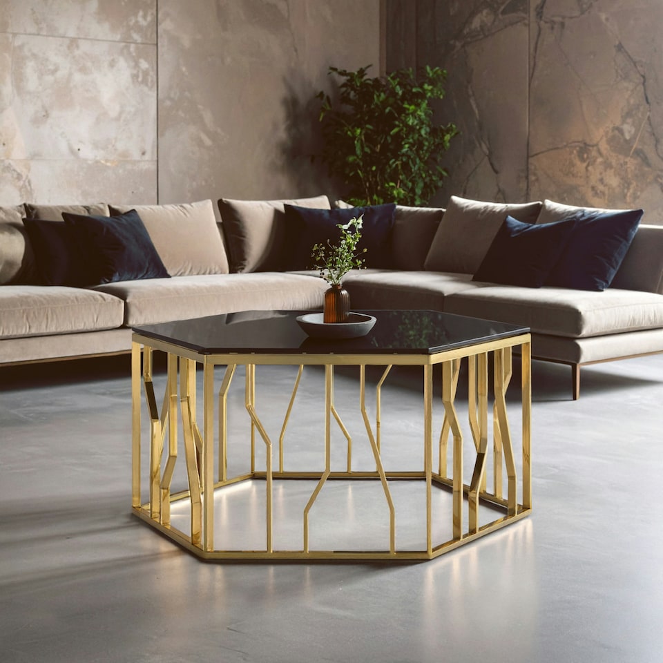 image 1 of Interiors by Premier Versatile Hexagonal Coffee Table, Contemporary And Robust Display Table, Sturdy Decorative Coffee Table Gold