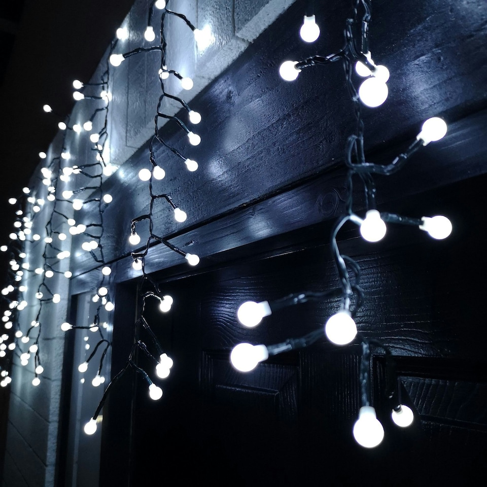 image 1 of 4.8m Multi Function Frosted White LED Cluster Curtain Lights Christmas Decorations with Timer