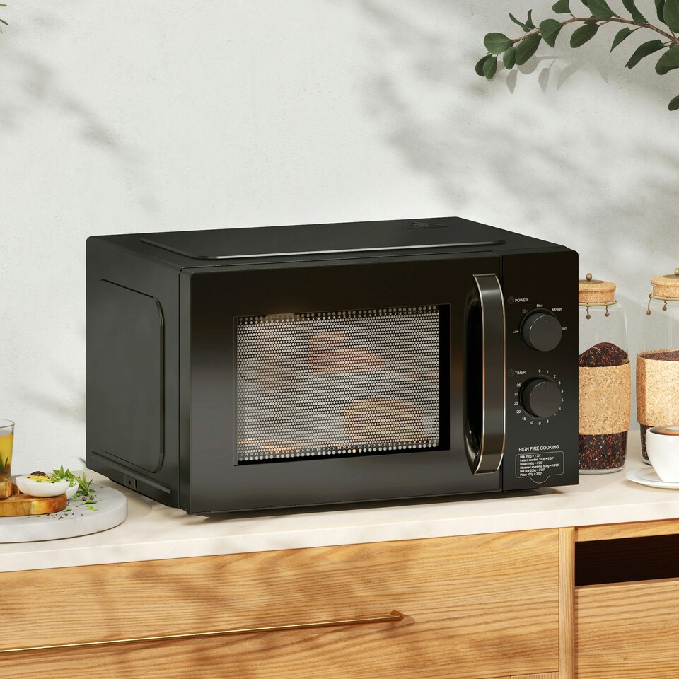 image 1 of HOMCOM 23L Solo Manual Microwave Oven with 5 Levels, Timer, Black