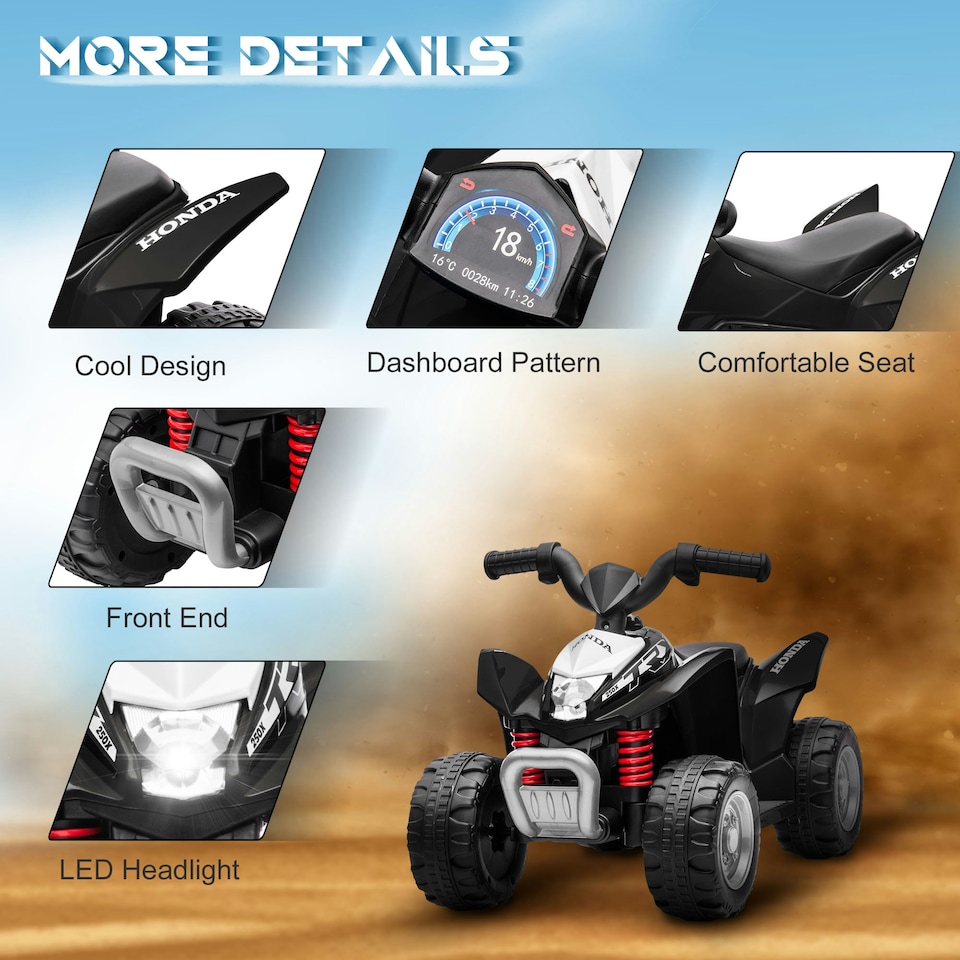 image 1 of AIYAPLAY Honda Licensed Kids Electric Quad Bike 6V ATV for 1.5-3 Years, Black