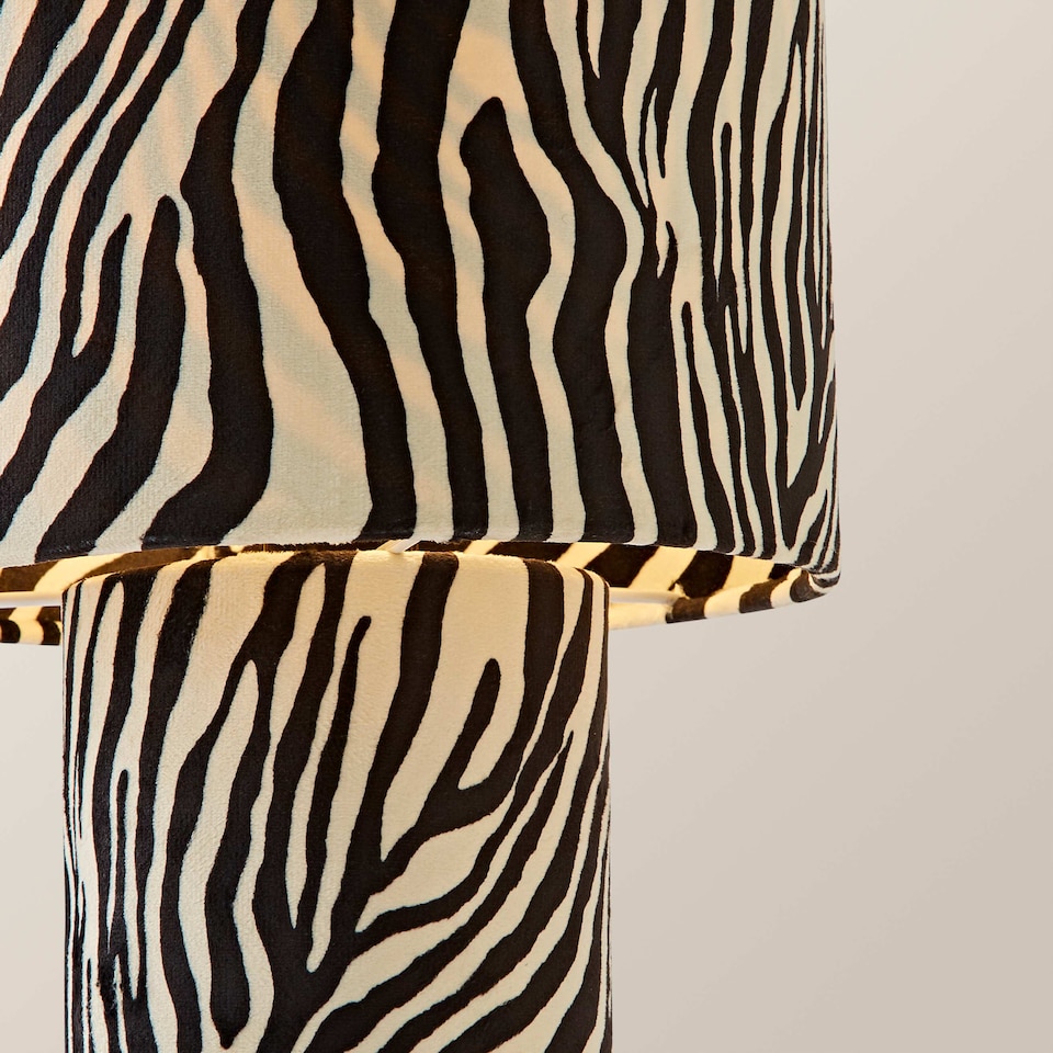 image 1 of ValueLights Nessa Zebra Pattern Velvet Table Lamp | Black