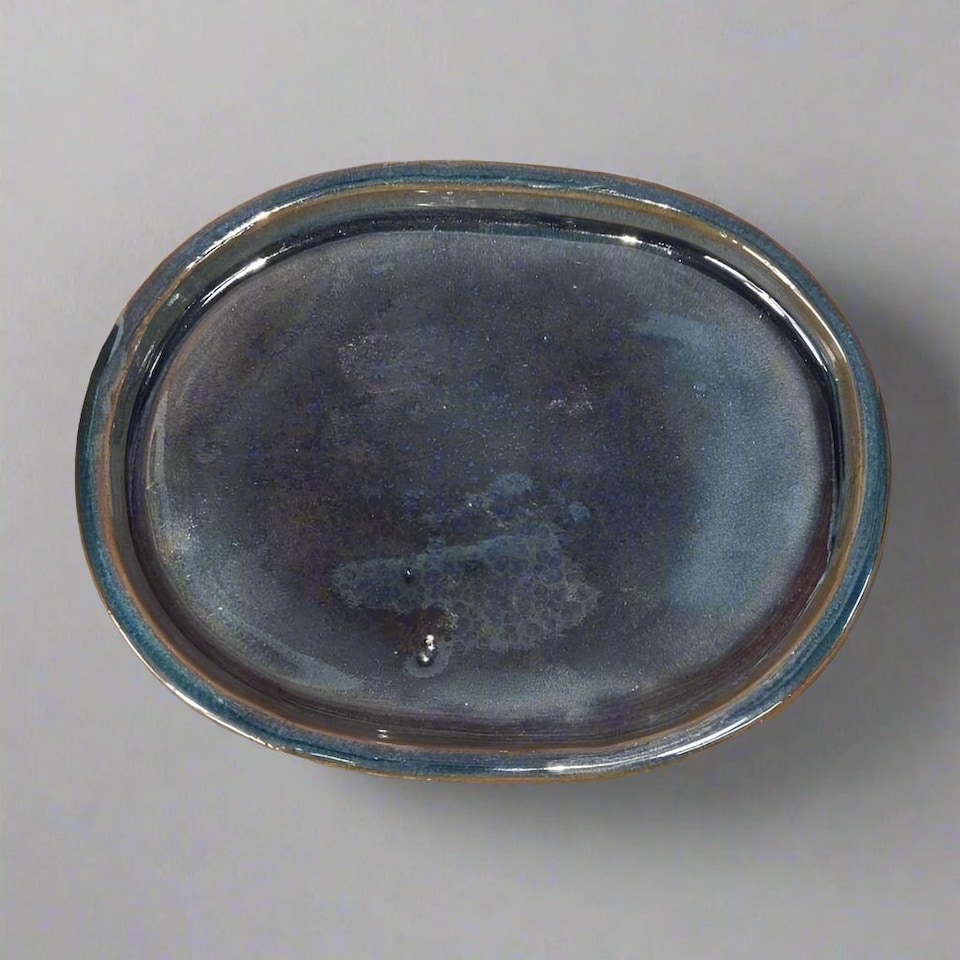 Yorkshire Bonsai 26cm Glazed Drip Tray Oval Blue
