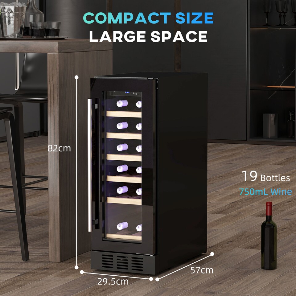 image 1 of HOMCOM Freestanding / Built-in Wine Cooler Fridge, 19 Bottle, Black | Black