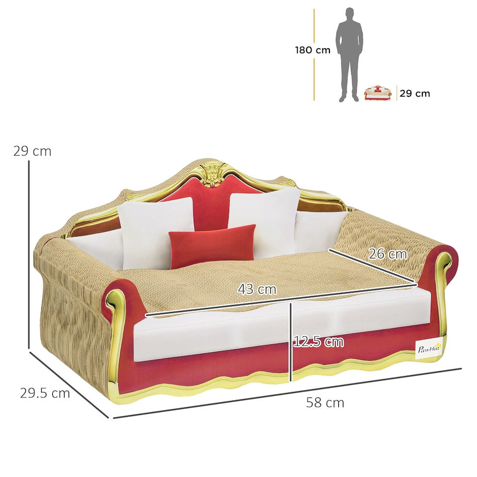 image 1 of PawHut Cat Scratcher Lounge Sofa Cardboard with Catnip, 58 x 29.5 x 29cm