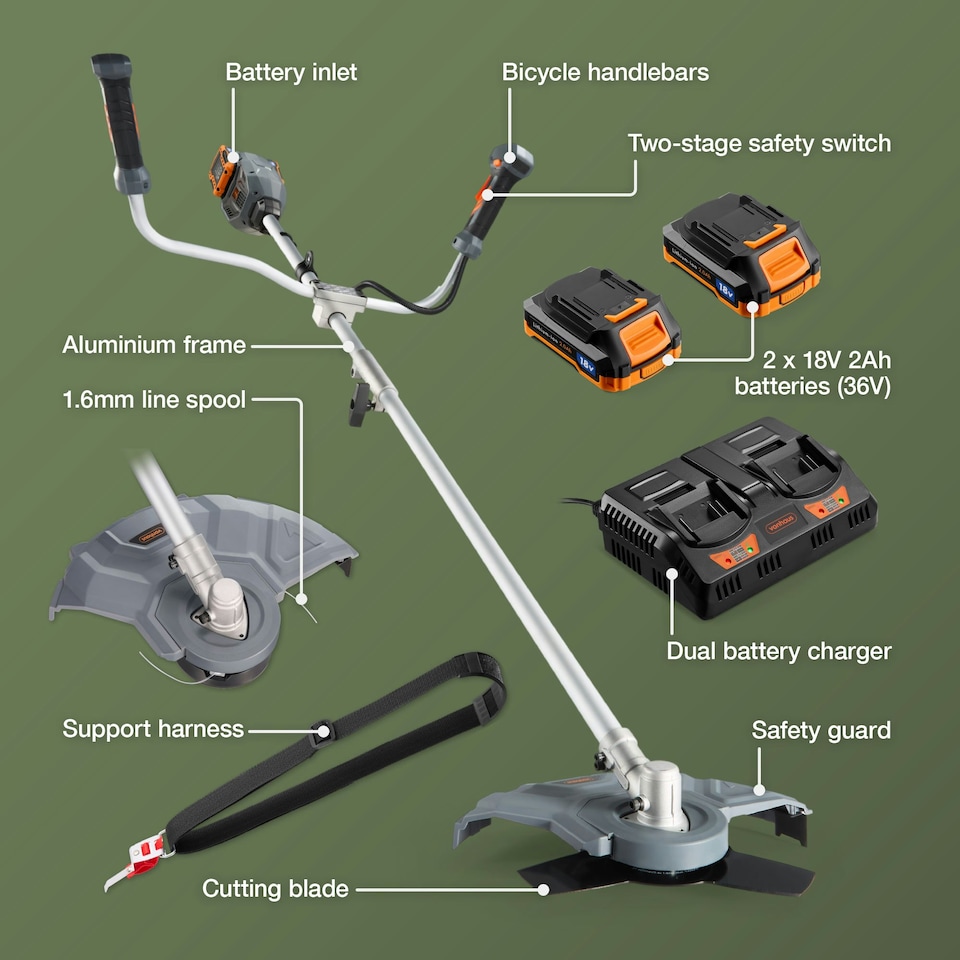image 1 of VonHaus Grass Trimmer & Brush Cutter Cordless 2 in 1