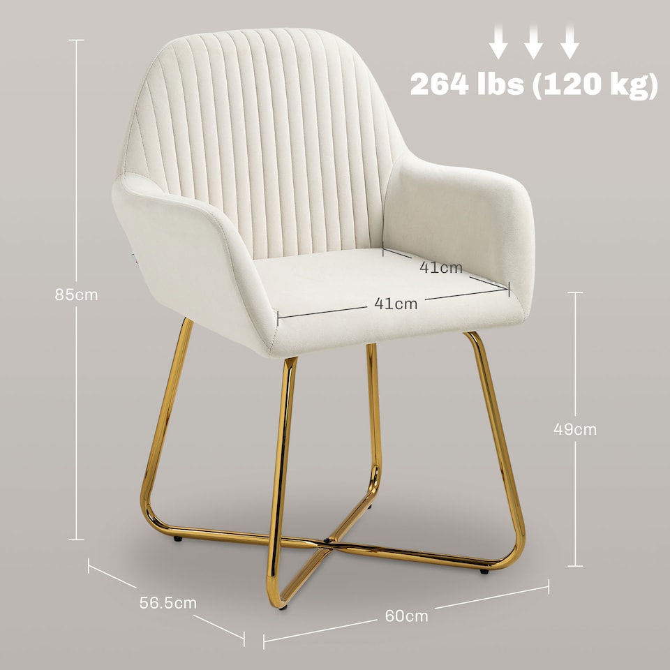image 1 of HOMCOM Modern Accent Chair, Velvet-Touch Fabric Upholstered Armchair with Metal Base for Living Room, Bedroom and Dinning Room, Cream White