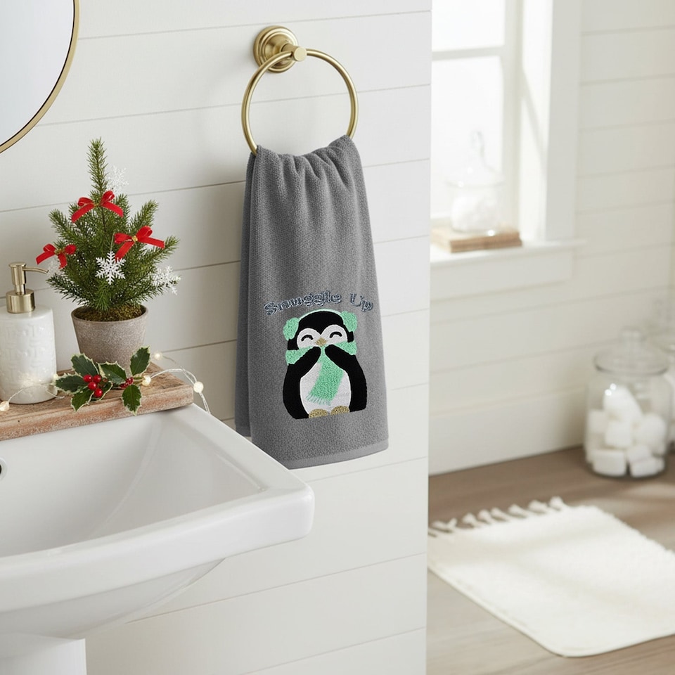 Velosso Penguins Snuggle 2 Pack Christmas Cotton Hand Towels