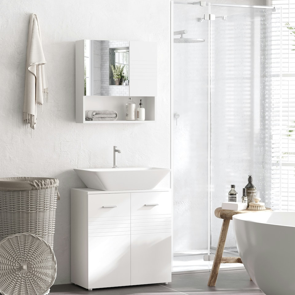 image 1 of kleankin Bathroom Wall-Mounted Mirror Cabinet with Double Door Shelves