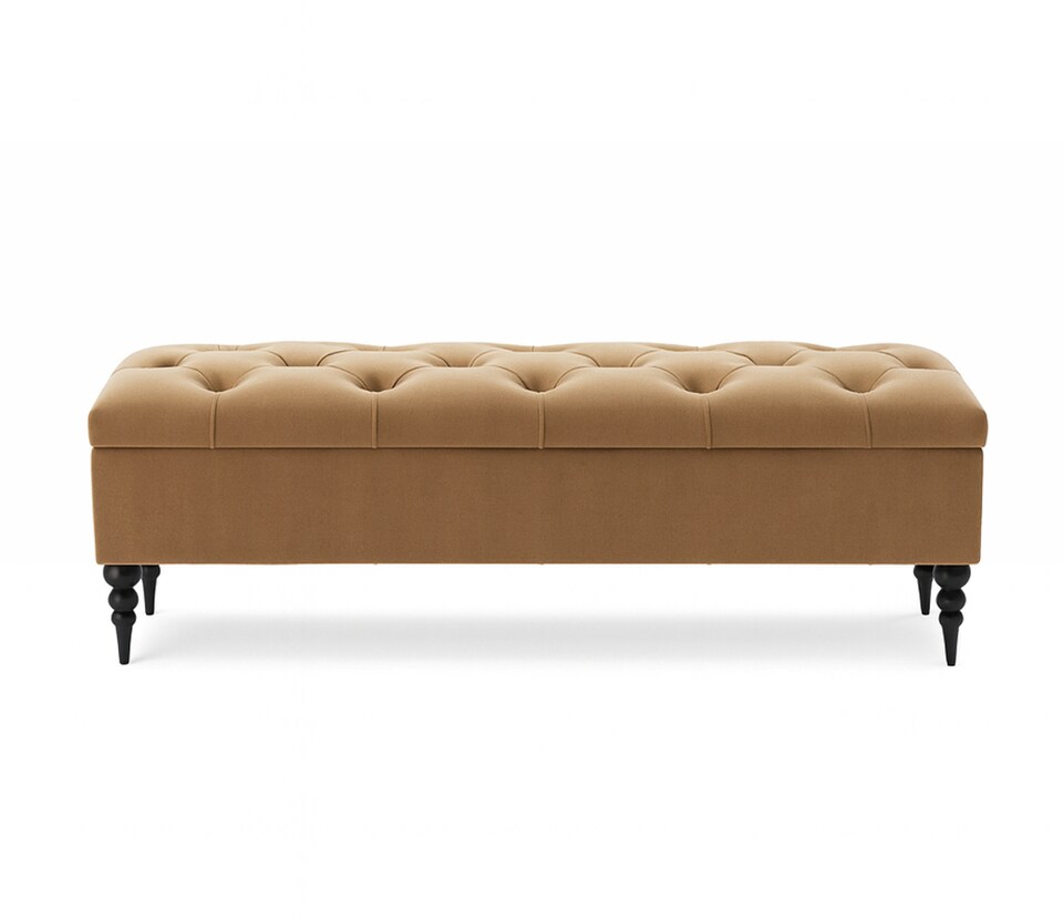 image 1 of 150cm Safar Ottoman bench with Storage and Turned Wooden Legs- Plush Velvet Shoes Bench - Mink Chesterfield Storage Bench