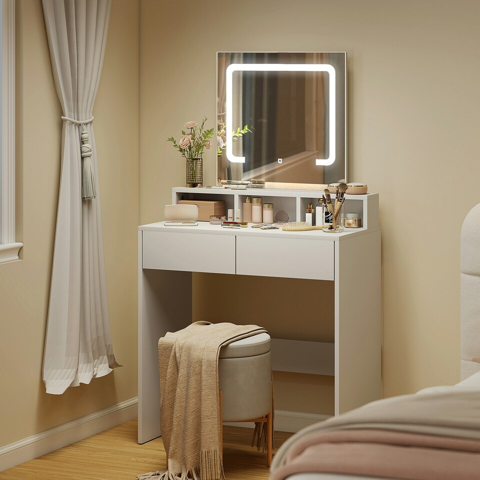 image 1 of HOMCOM Dressing Table with Mirror, LED Lights, Drawers, for Bedroom, White