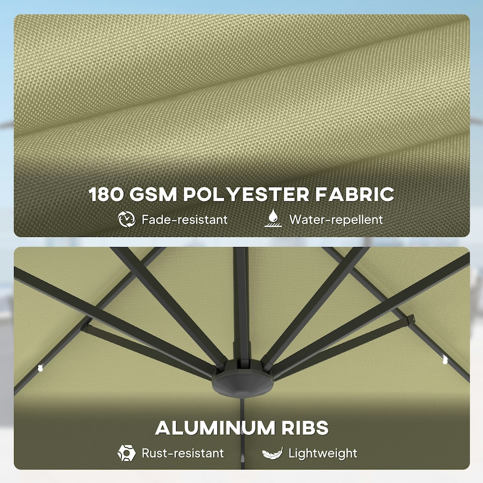 image 1 of Outsunny 3(m) Cantilever Parasol Patio Sun Umbrella w/ Base Solar Lights Beige