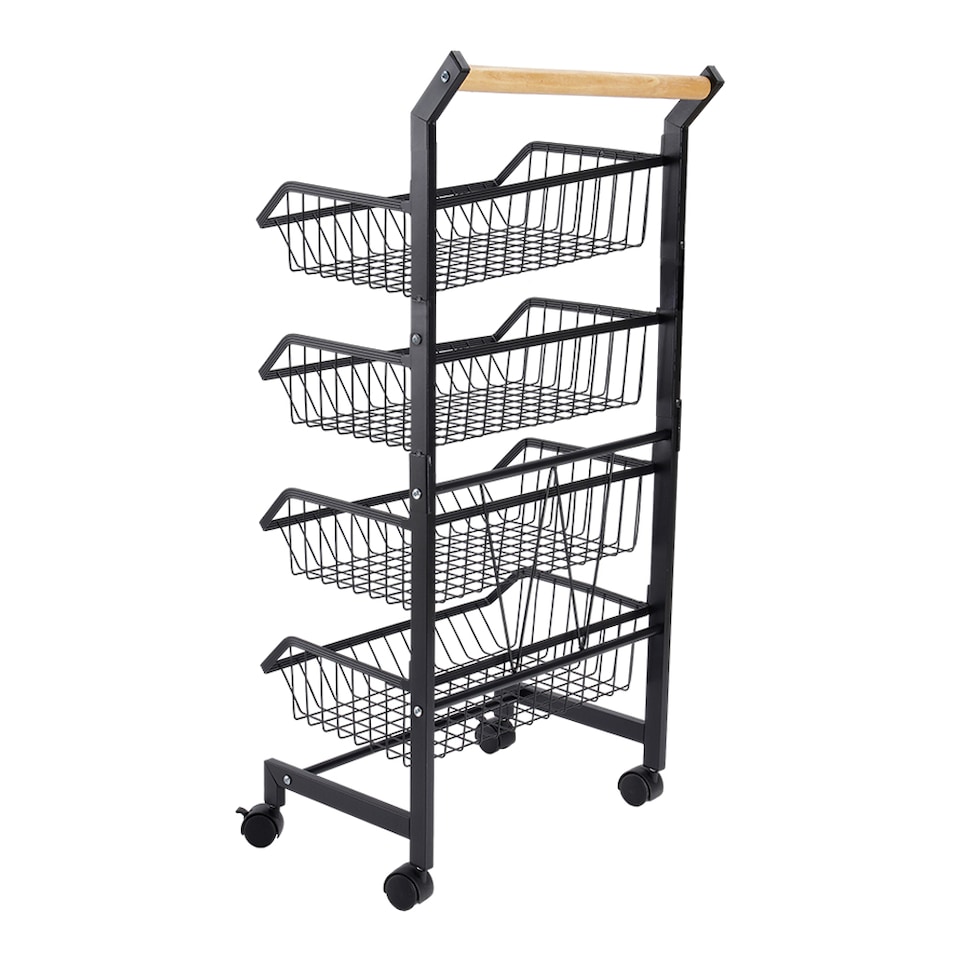 image 1 of Living and Home 4-Tier Kitchen Organizer Trolley with Removable Basket | Black | 4 Tier