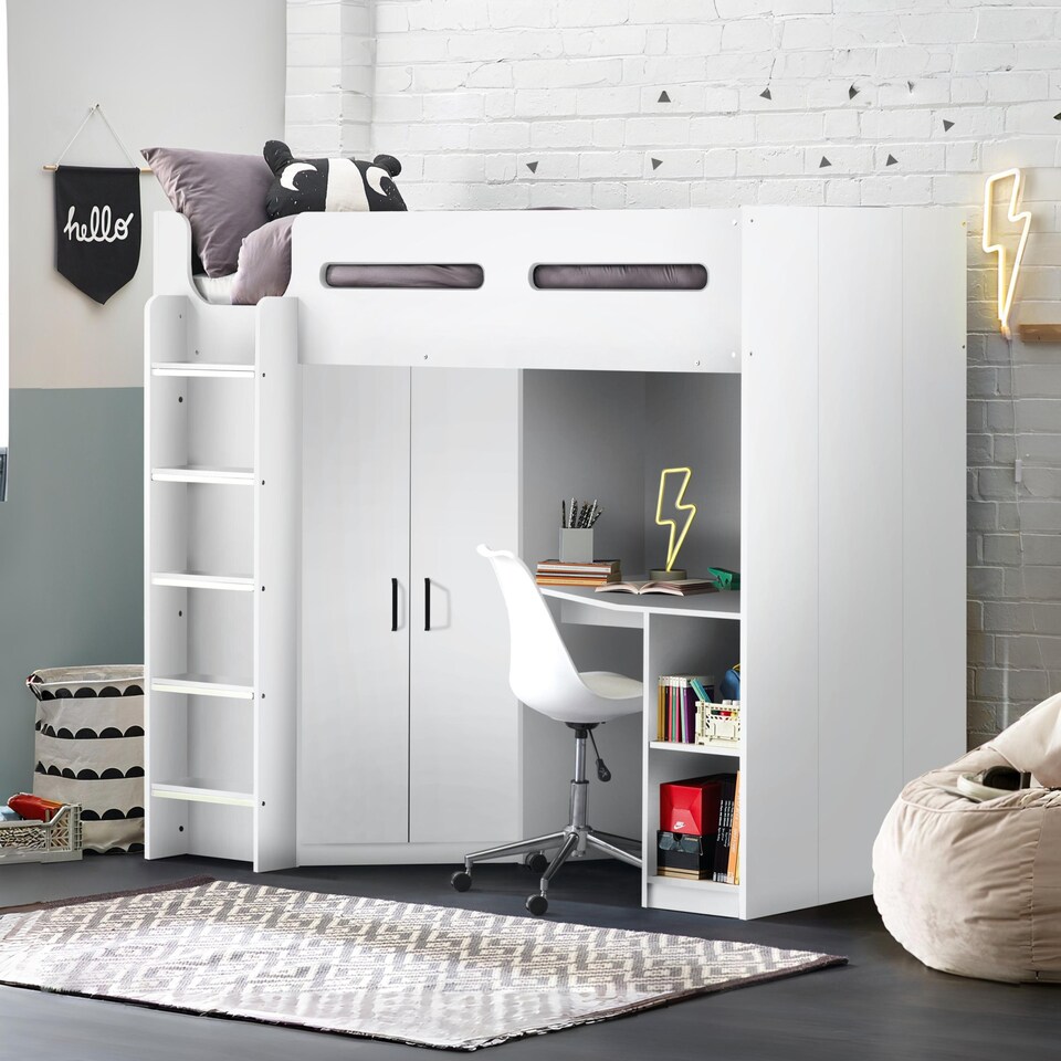 image 1 of Hercules 90cm Single White Highsleeper Loft Bed with Desk