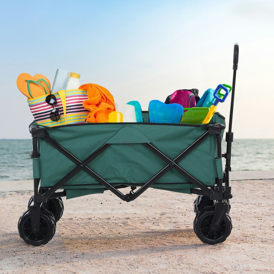 image 1 of Outsunny Outdoor Cart Folding Cargo Wagon Trailer Beach w/ Handle Dark Grey