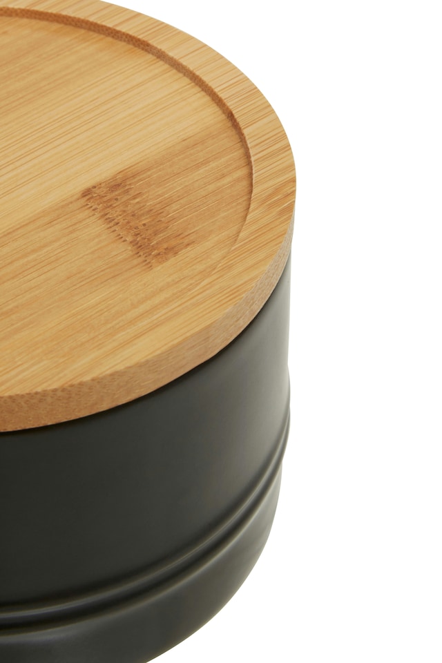 image 1 of Interiors By Premier Stoneware Black Storage Canister With Bamboo Lid,Minimalist Storage Jar,Perfect Multi-Use Kitchen Organizer
