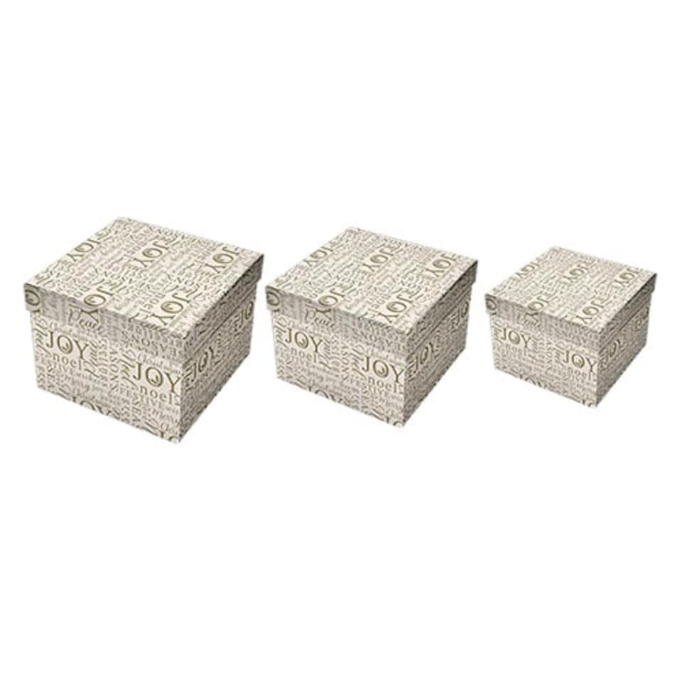 White & Gold Christmas Phrases Printed Gift Box Set - Pack of 3