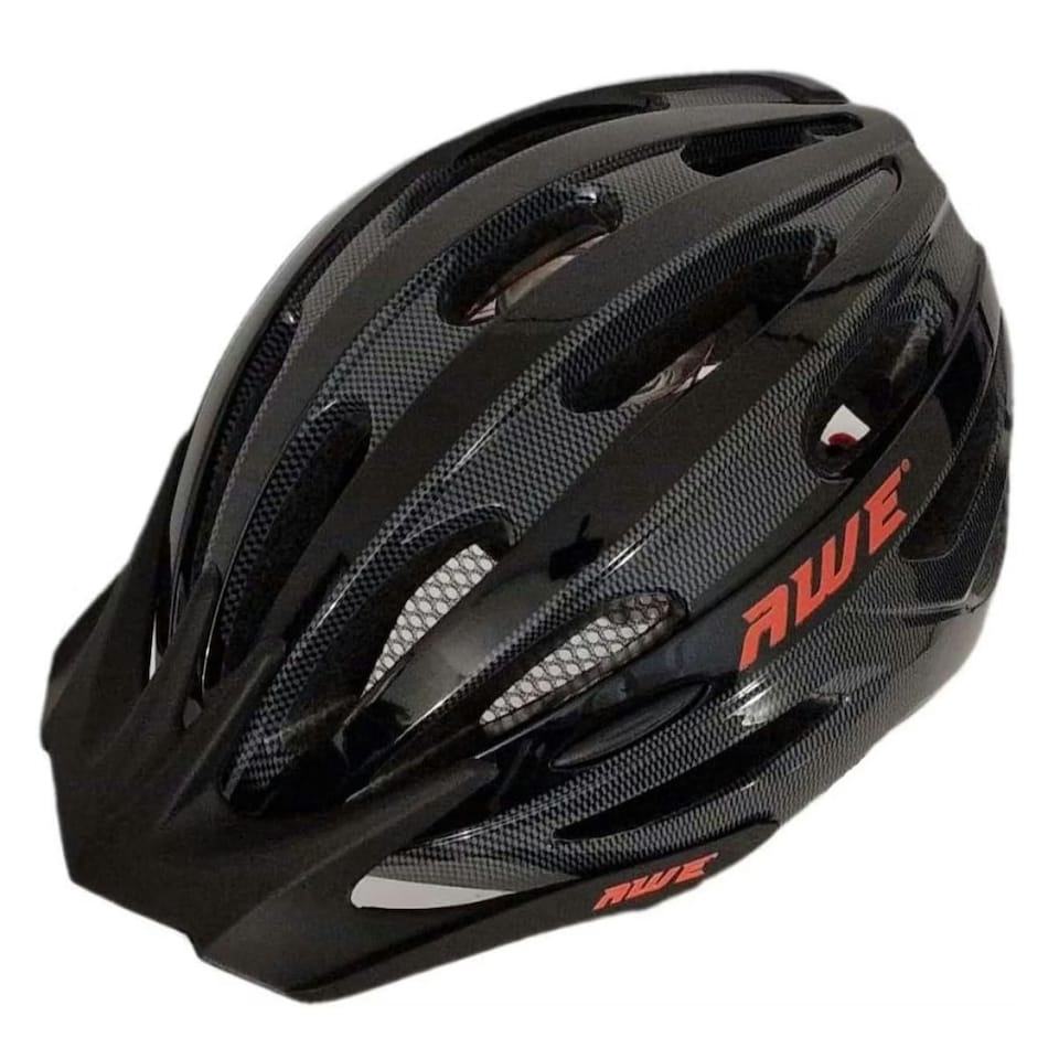 image 1 of AWE AweAir In Mould Adult Bike Helmet Large 58-61cm Black/Carbon/Red Crash Guarantee* | Black | Carbon