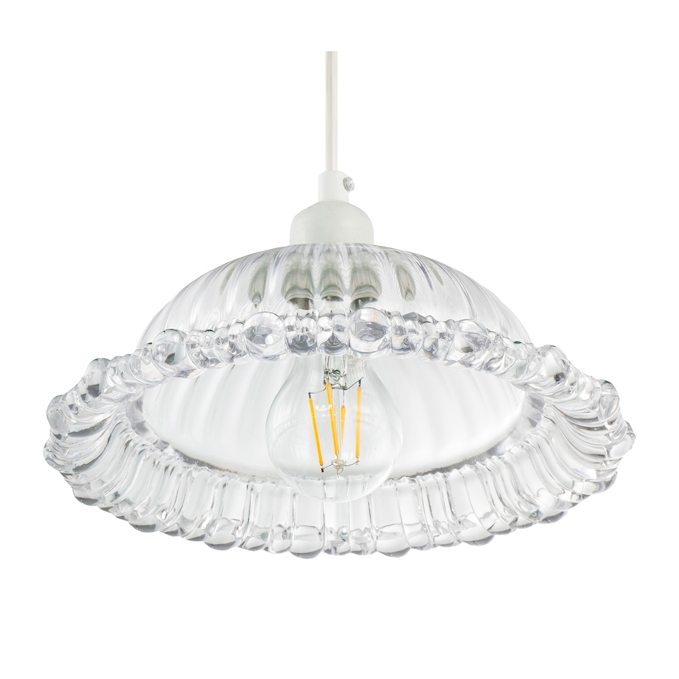 image 1 of Modern Clear Line Ribbed Glass Pendant Light Shade with Moulded Edge