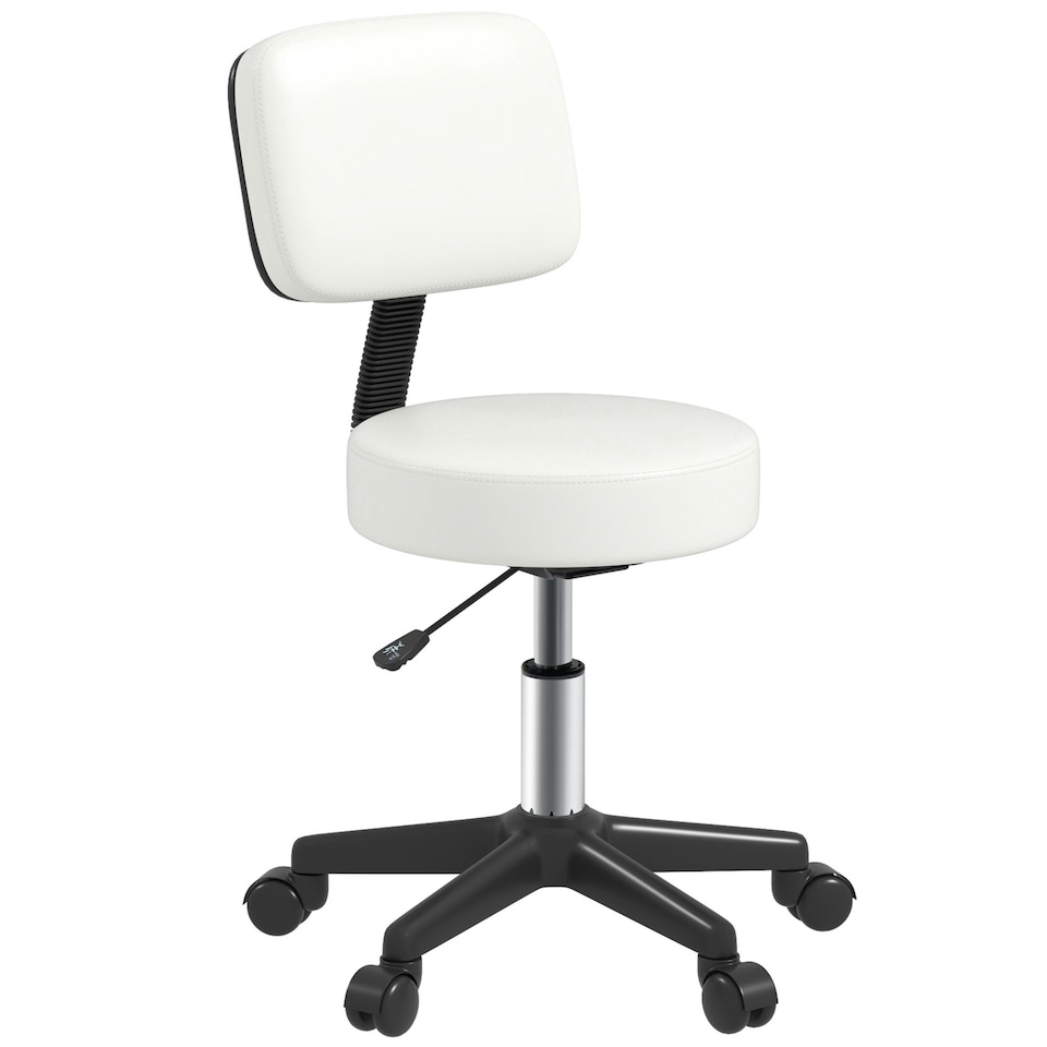 image 1 of HOMCOM Adjustable Swivel Salon Chair Padded Seat Back 5 Wheels White
