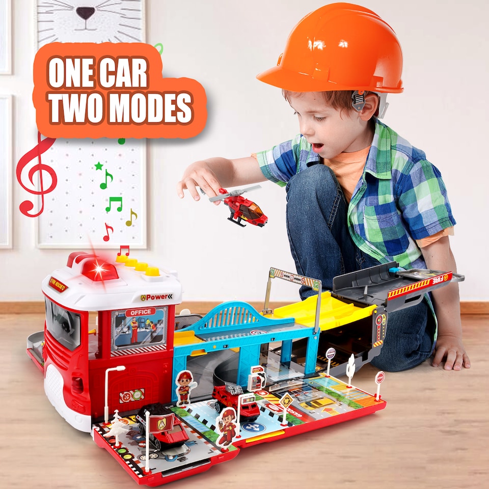 image 1 of Fire Rescue Play Set with Helicopter, Fire Station, Vehicles, Lights & Sounds – Includes 22 Accessories for Action-Packed Role Play