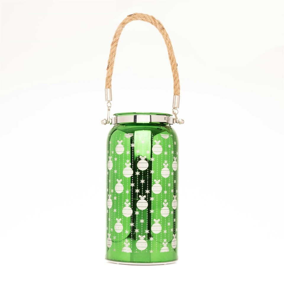 image 1 of 20cm Christmas Decorated Jar - Green Lantern