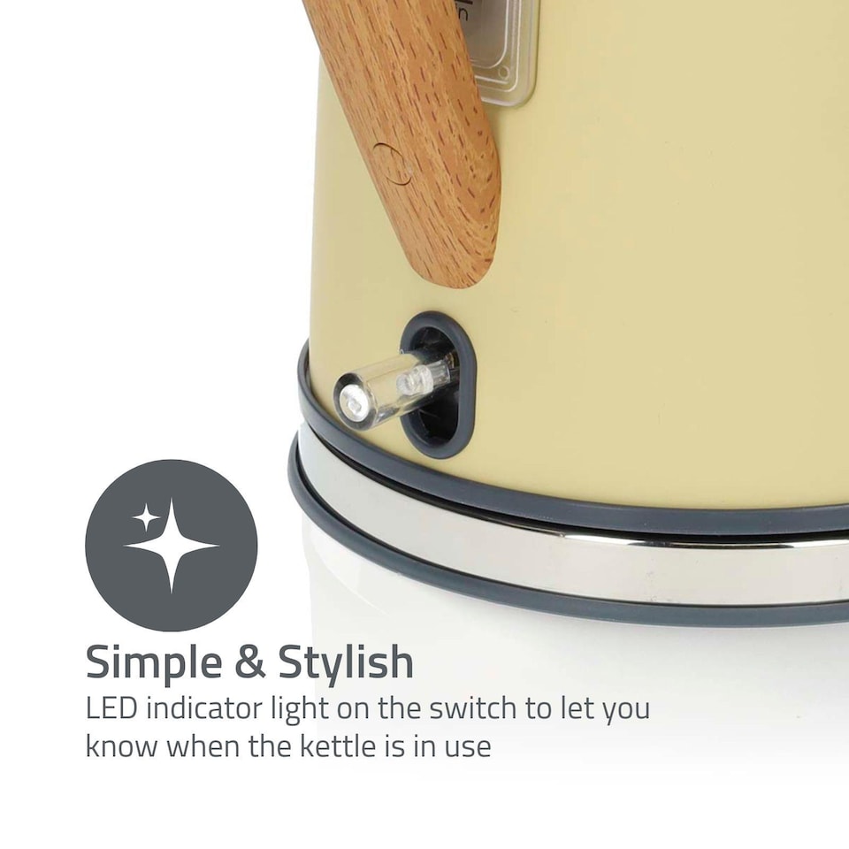 image 1 of Nedis 1.7L Soft Touch Jug Kettle with Wood Effect Handle, Overheat Protection, Removeable Filter, 2.2KW - Matte Soft Yellow