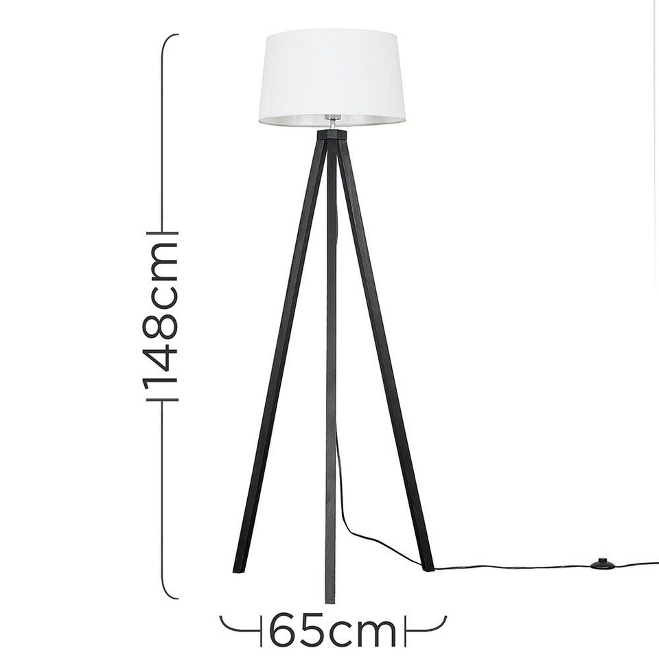 image 1 of ValueLights Modern Black Wood Tripod Floor Lamp With White Shade