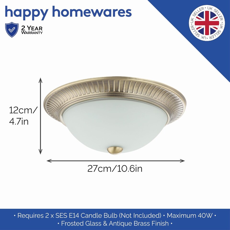 image 1 of Traditional Antique Brass Flush Ceiling Light Fitting with White Glass Diffuser | Gold | Antique Brass | 1